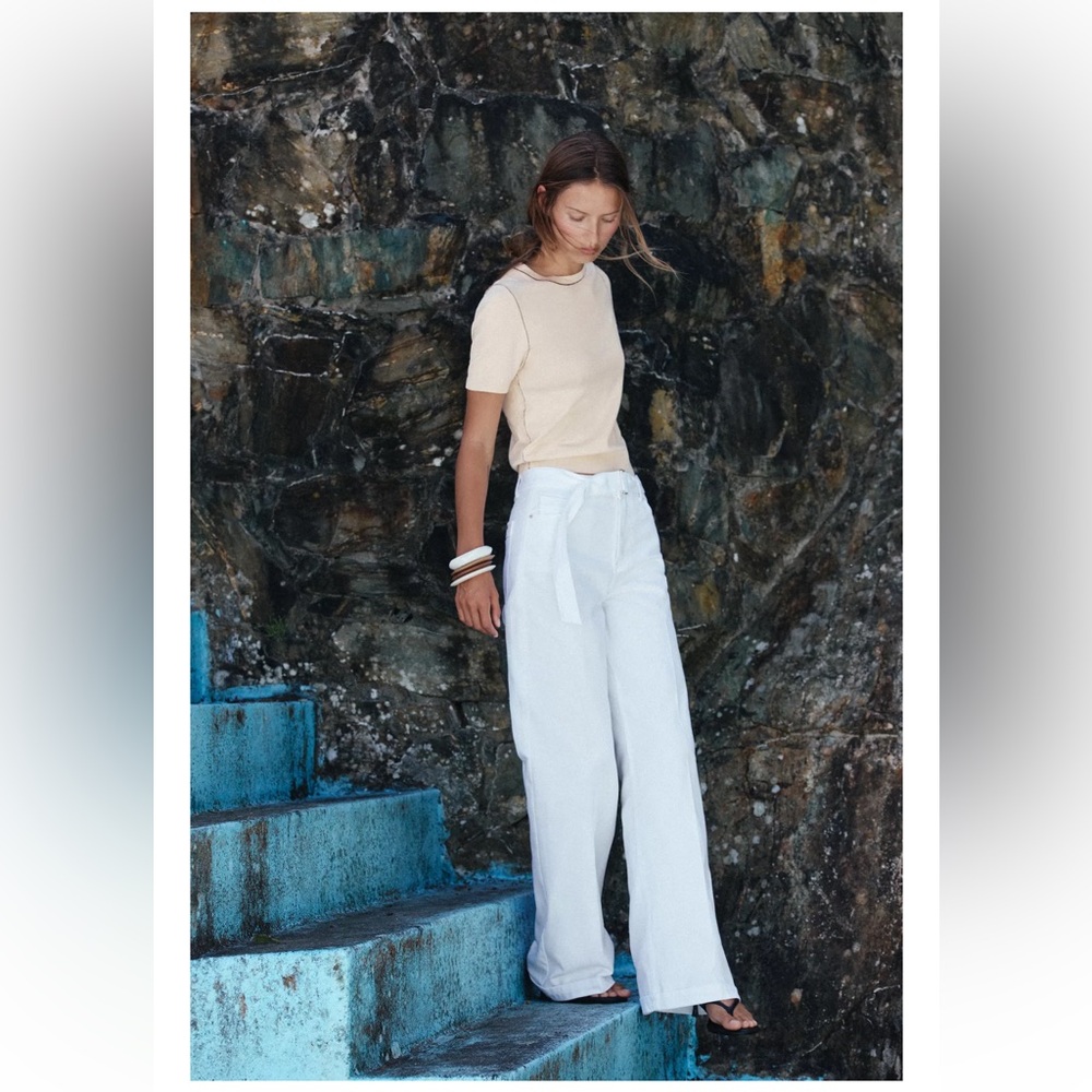 NWT ZARA BELTED WIDE LEG JEANS